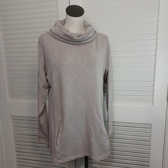 Soft Surroundings Tan Cowl Neck Knit Fleece Tunic - Picture 2 of 10